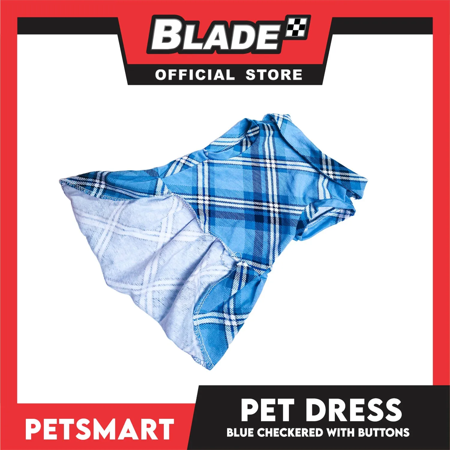 Pet Dress Checkered Blue With Buttons Dress DG-CTN116XL (XL) Perfect Fit For Dogs And Cats, Breathable Dress Clothes, Soft Lightweight Pet Clothing