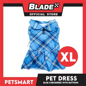 Pet Dress Checkered Blue With Buttons Dress DG-CTN116XL (XL) Perfect Fit For Dogs And Cats, Breathable Dress Clothes, Soft Lightweight Pet Clothing