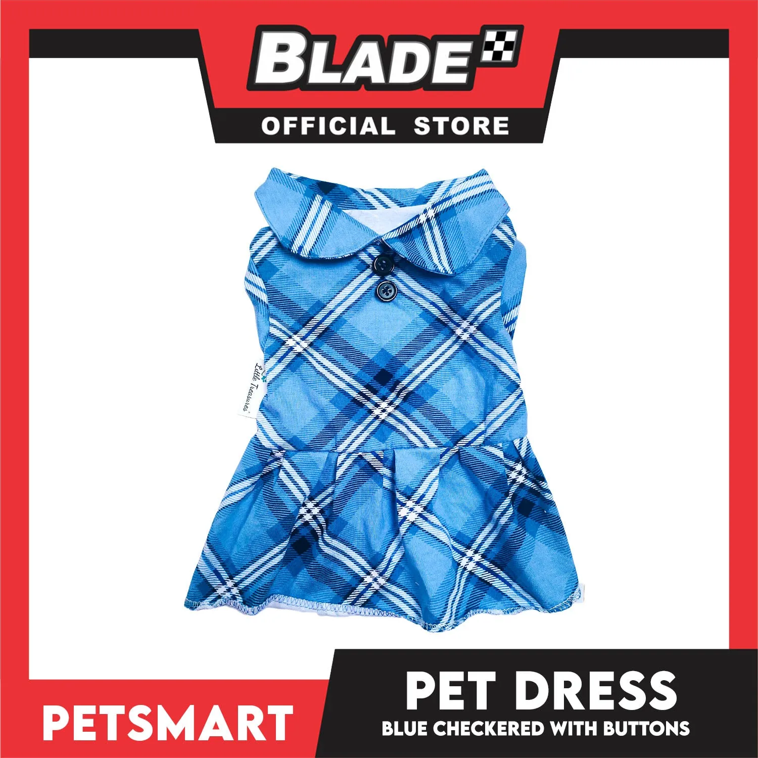 Pet Dress Checkered Blue With Buttons Dress DG-CTN116XL (XL) Perfect Fit For Dogs And Cats, Breathable Dress Clothes, Soft Lightweight Pet Clothing