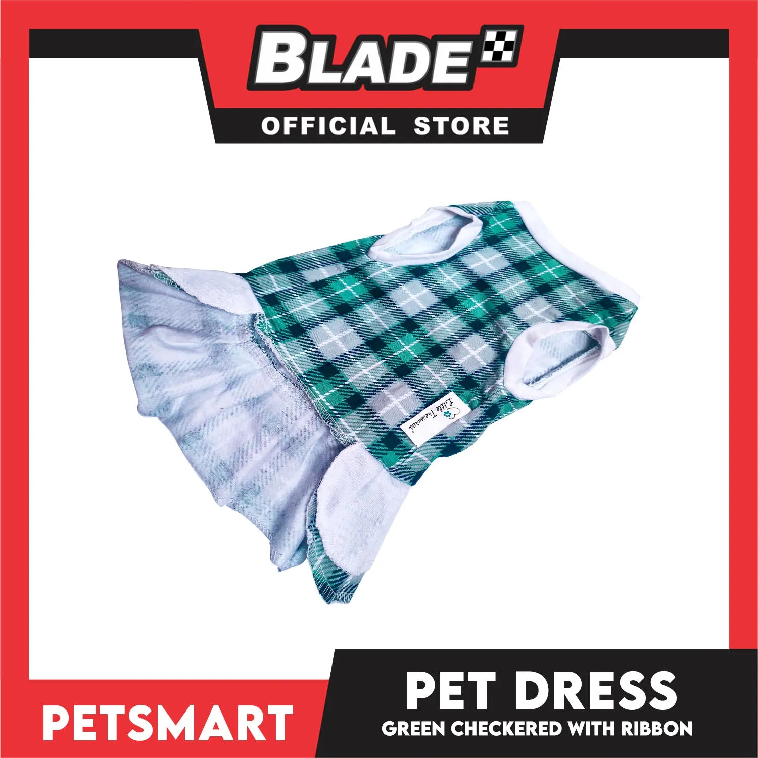 Pet Dress Checkered Green With Ribbon Dress DG-CTN114XL (XL) Perfect Fit For Dogs And Cats, Breathable Dress Clothes, Soft Lightweight Pet Clothing