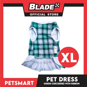 Pet Dress Checkered Green With Ribbon Dress DG-CTN114XL (XL) Perfect Fit For Dogs And Cats, Breathable Dress Clothes, Soft Lightweight Pet Clothing