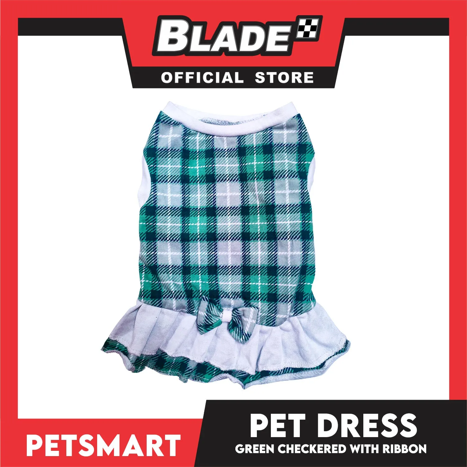 Pet Dress Checkered Green With Ribbon Dress DG-CTN114XL (XL) Perfect Fit For Dogs And Cats, Breathable Dress Clothes, Soft Lightweight Pet Clothing
