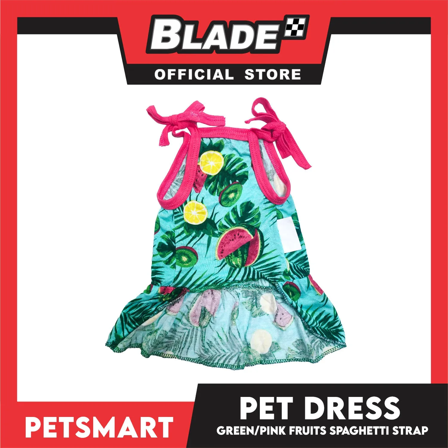 Pet Dress Fruits Design, Green Pink Color Spaghetti Strap Dress DG-CTN117L (Large) Perfect Fit For Dogs And Cats, Breathable Dress Clothes, Soft Lightweight Pet Clothing