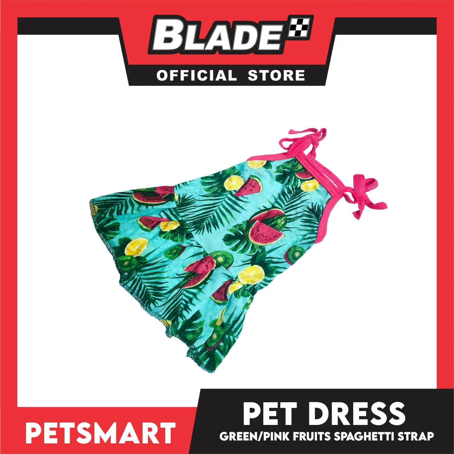 Pet Dress Fruits Design, Green Pink Color Spaghetti Strap Dress DG-CTN117XL (XL) Perfect Fit For Dogs And Cats, Breathable Dress Clothes, Soft Lightweight Pet Clothing