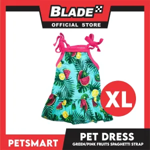 Pet Dress Fruits Design, Green Pink Color Spaghetti Strap Dress DG-CTN117XL (XL) Perfect Fit For Dogs And Cats, Breathable Dress Clothes, Soft Lightweight Pet Clothing