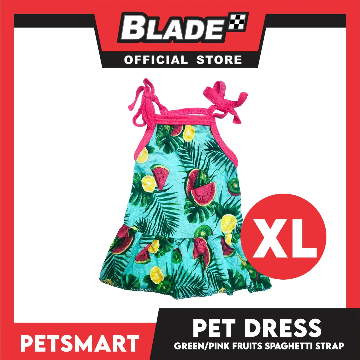 Pet Dress Fruits Design, Green Pink Color Spaghetti Strap Dress DG-CTN117XL (XL) Perfect Fit For Dogs And Cats, Breathable Dress Clothes, Soft Lightweight Pet Clothing