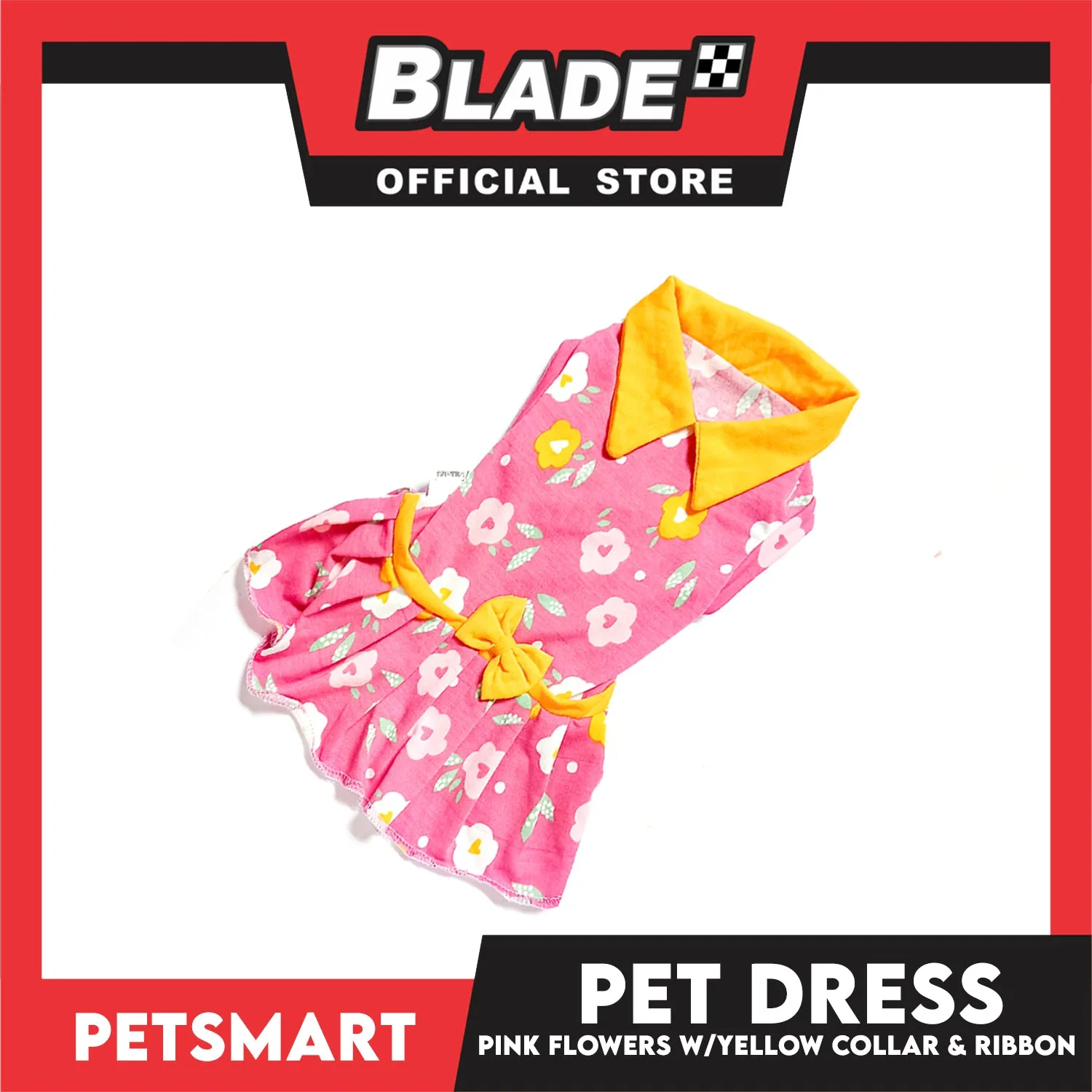 Pet Dress Pink Flowers With Yellow Collar And Ribbon Dress DG-CTN120M (Medium) Perfect Fit For Dogs And Cats, Pet Dress Clothes, Soft and Comfortable Pet Clothing