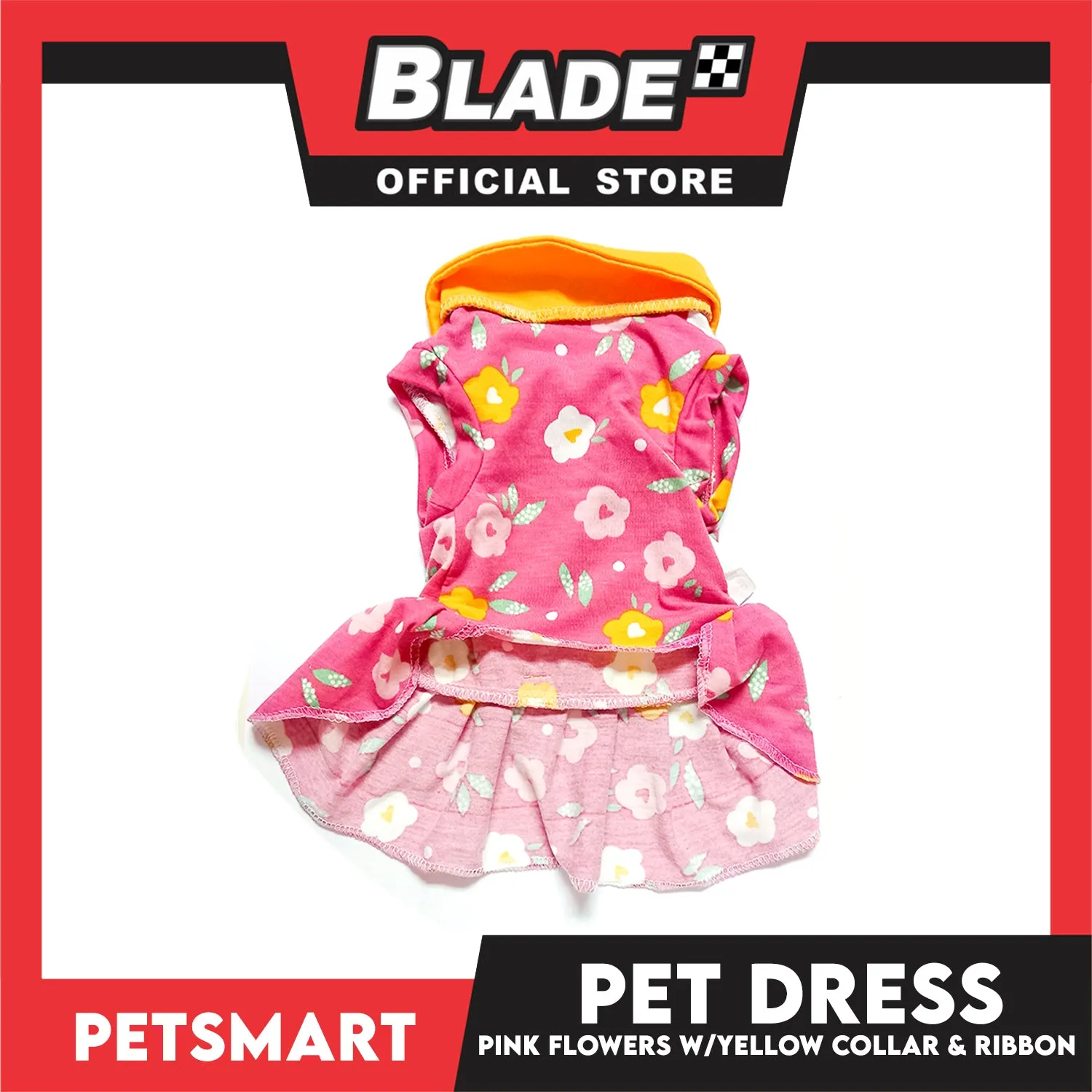 Pet Dress Pink Flowers With Yellow Collar And Ribbon Dress DG-CTN120M (Medium) Perfect Fit For Dogs And Cats, Pet Dress Clothes, Soft and Comfortable Pet Clothing