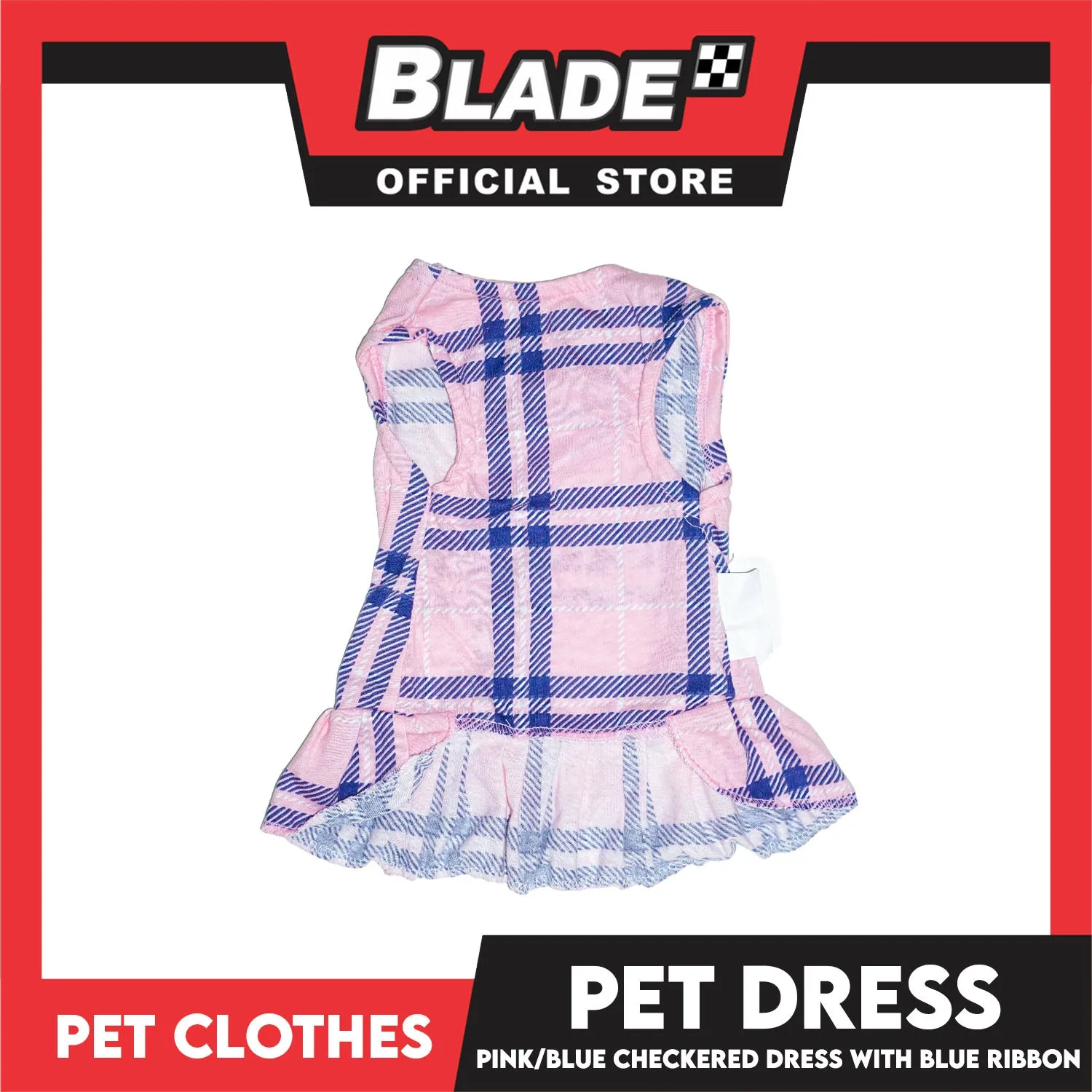 Pet Dress Pink/Blue Checkered Dress with Blue Ribbon (Extra Large) Perfect Fit for Dogs and Cats