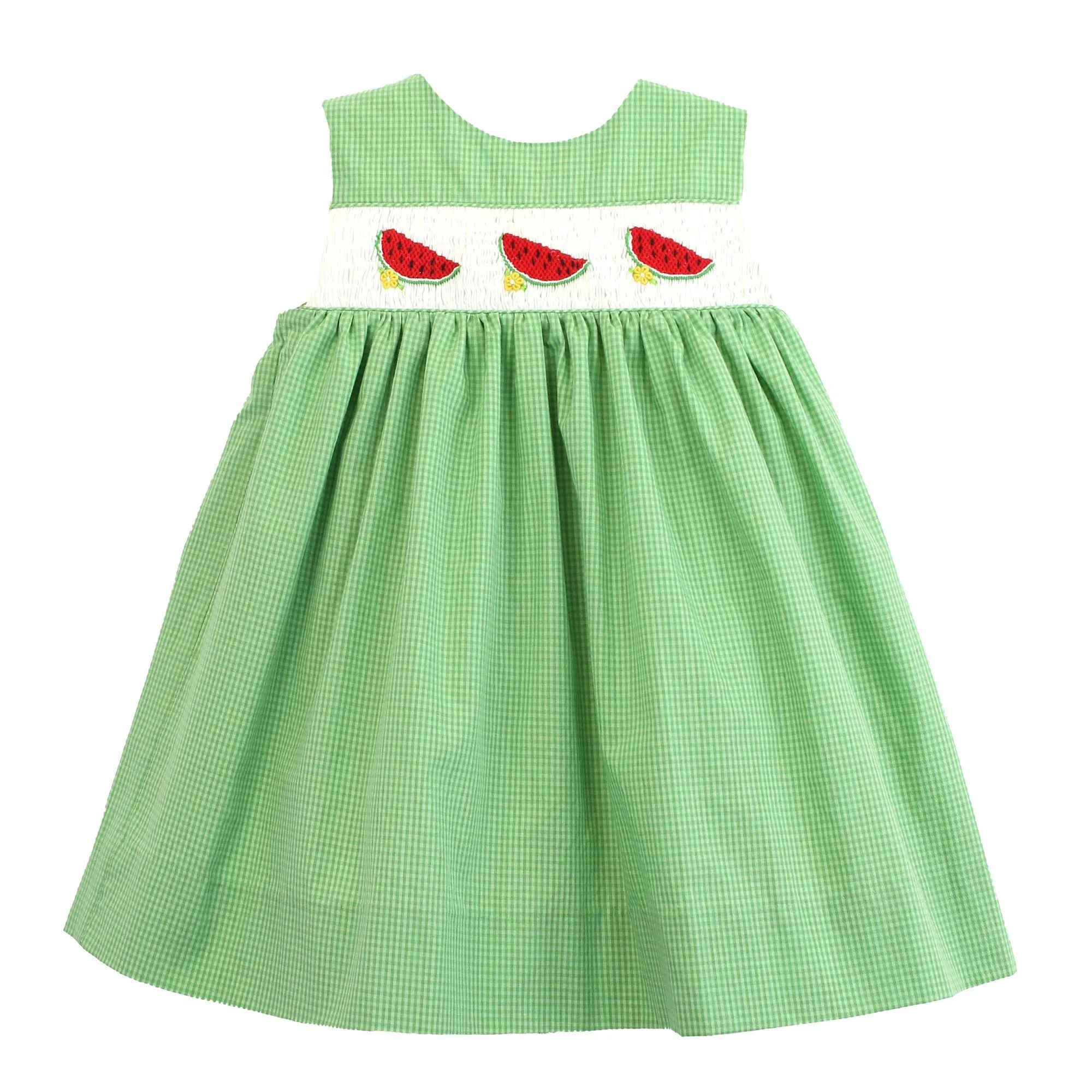 Petit Ami Gingham Smocked Watermelon Truck Shortall