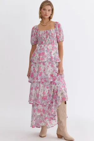 Pink Bloom Tiered Maxi Dress