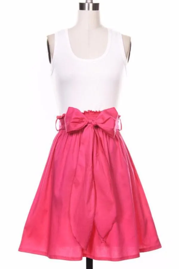 Pink Flare Short Dress with Bow Tie