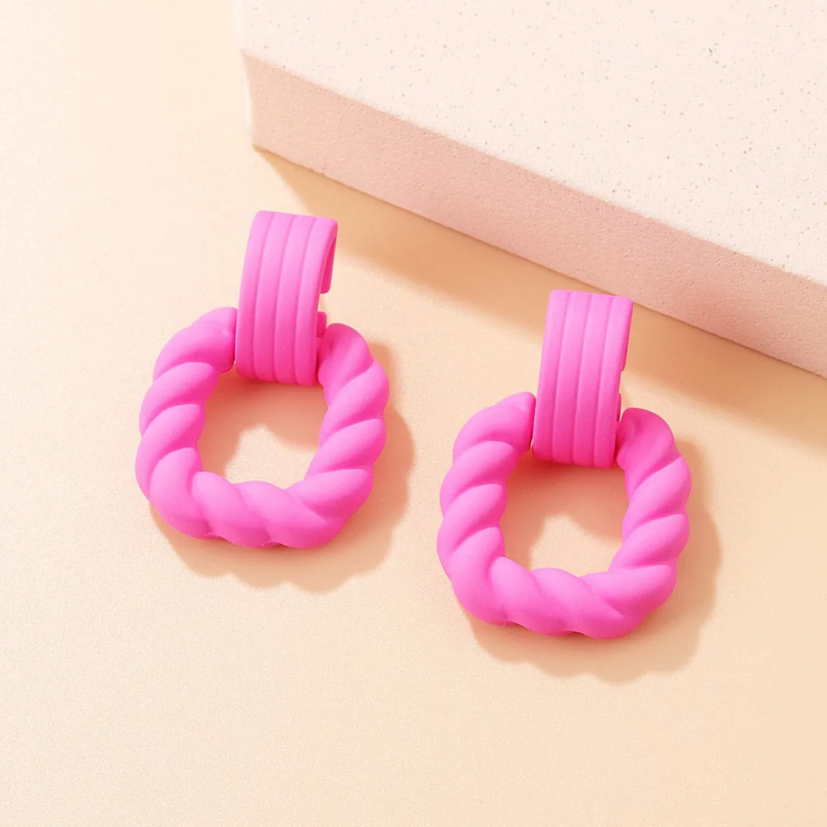 Pink Resin & Silver-Plated Twine Square Drop Earrings
