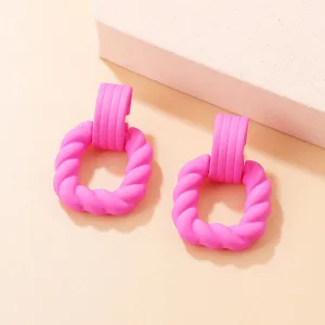Pink Resin & Silver-Plated Twine Square Drop Earrings