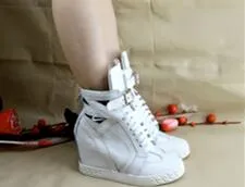 Pink Wedge Sneakers For Women Height Increasing Shoes Woman Lace Up Women Casual Shoes Women Hidden Heels Platform Shoes