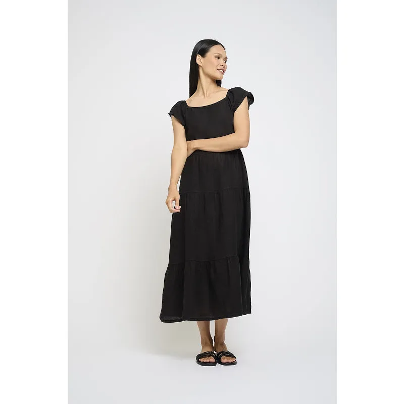 Pistache Cap Sleeve Panelled Linen Dress