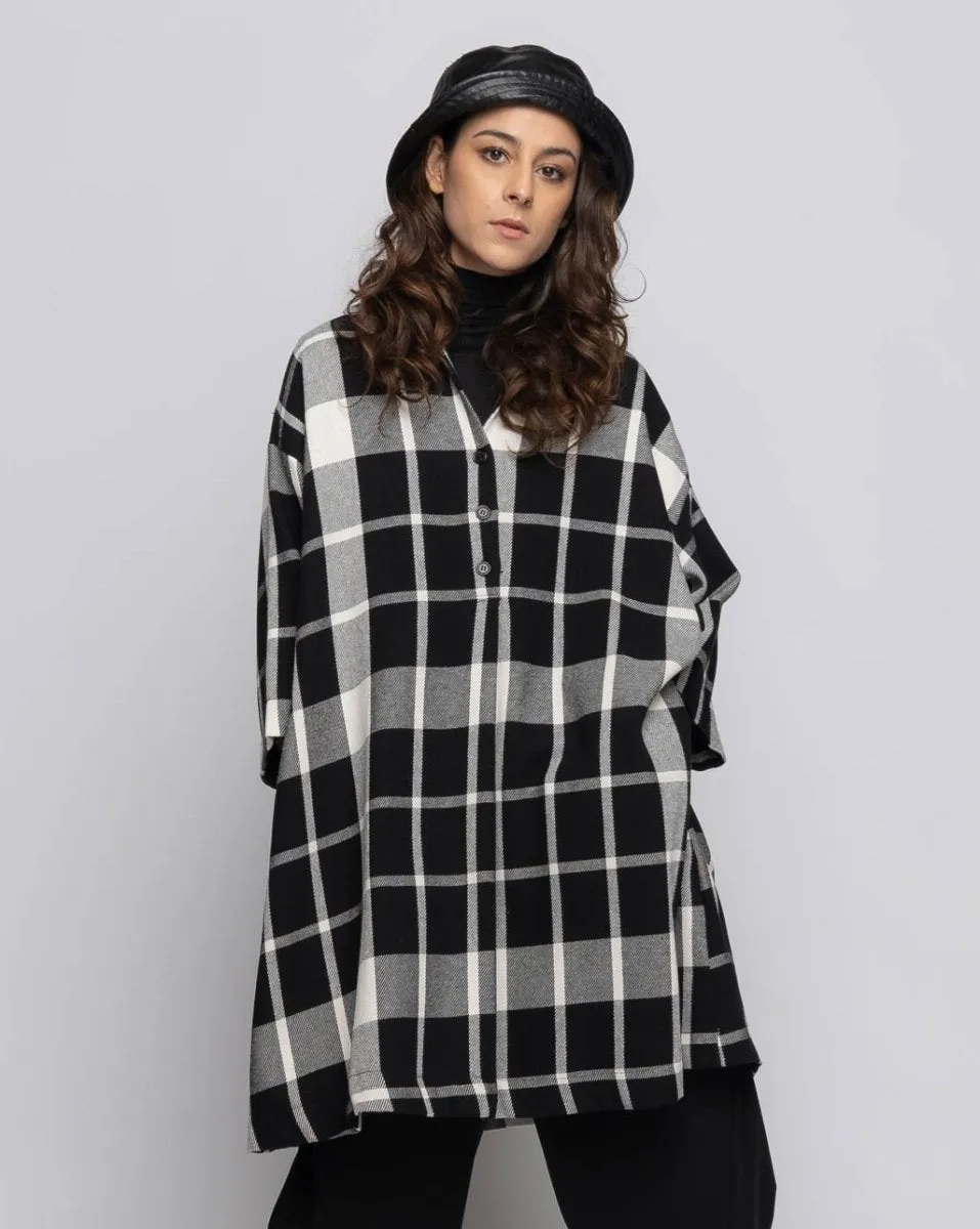 Plaid 3/4 Sleeve Button-Up Dress