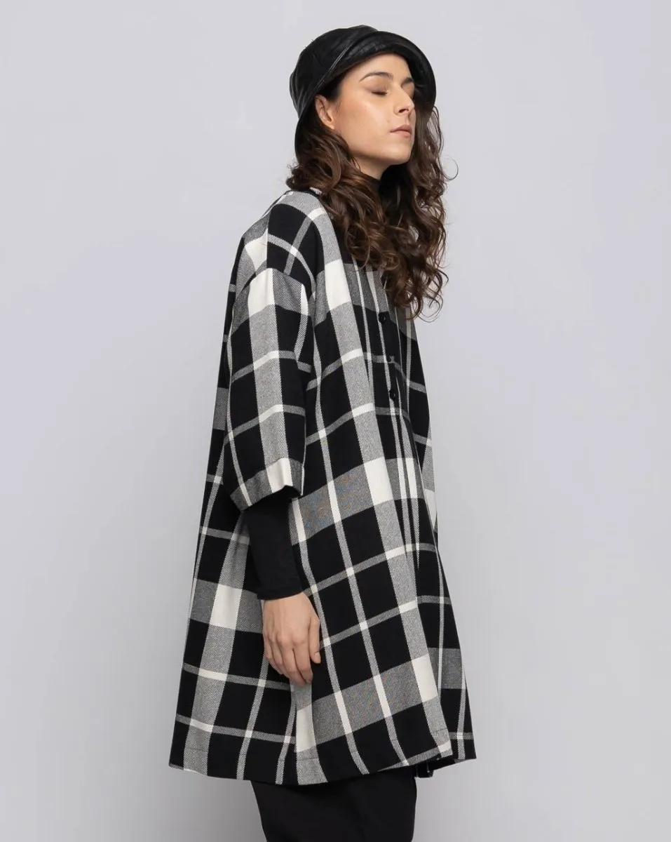 Plaid 3/4 Sleeve Button-Up Dress