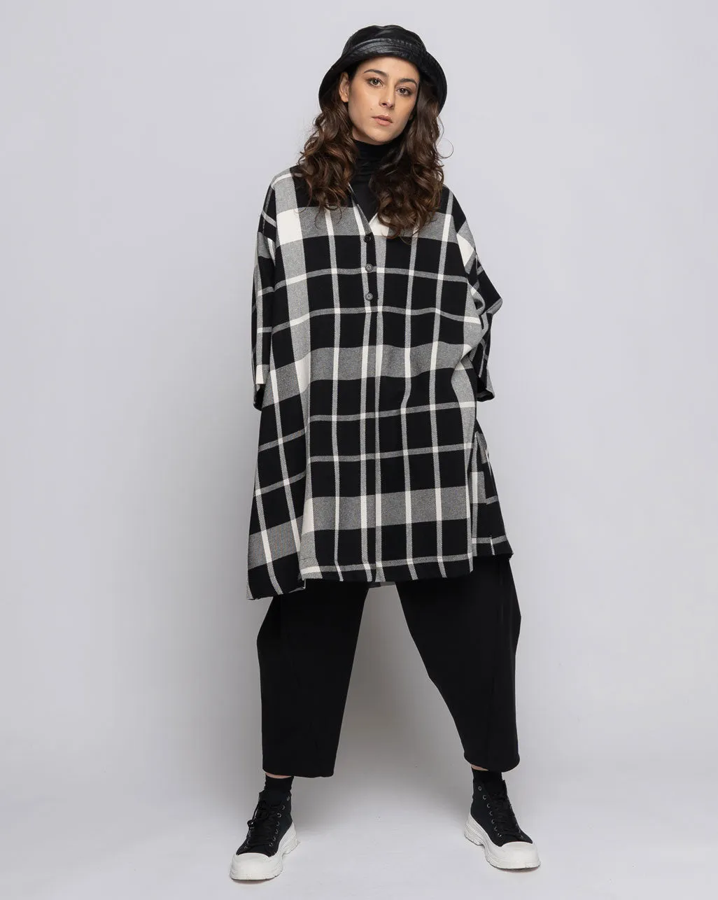 Plaid 3/4 Sleeve Button-Up Dress