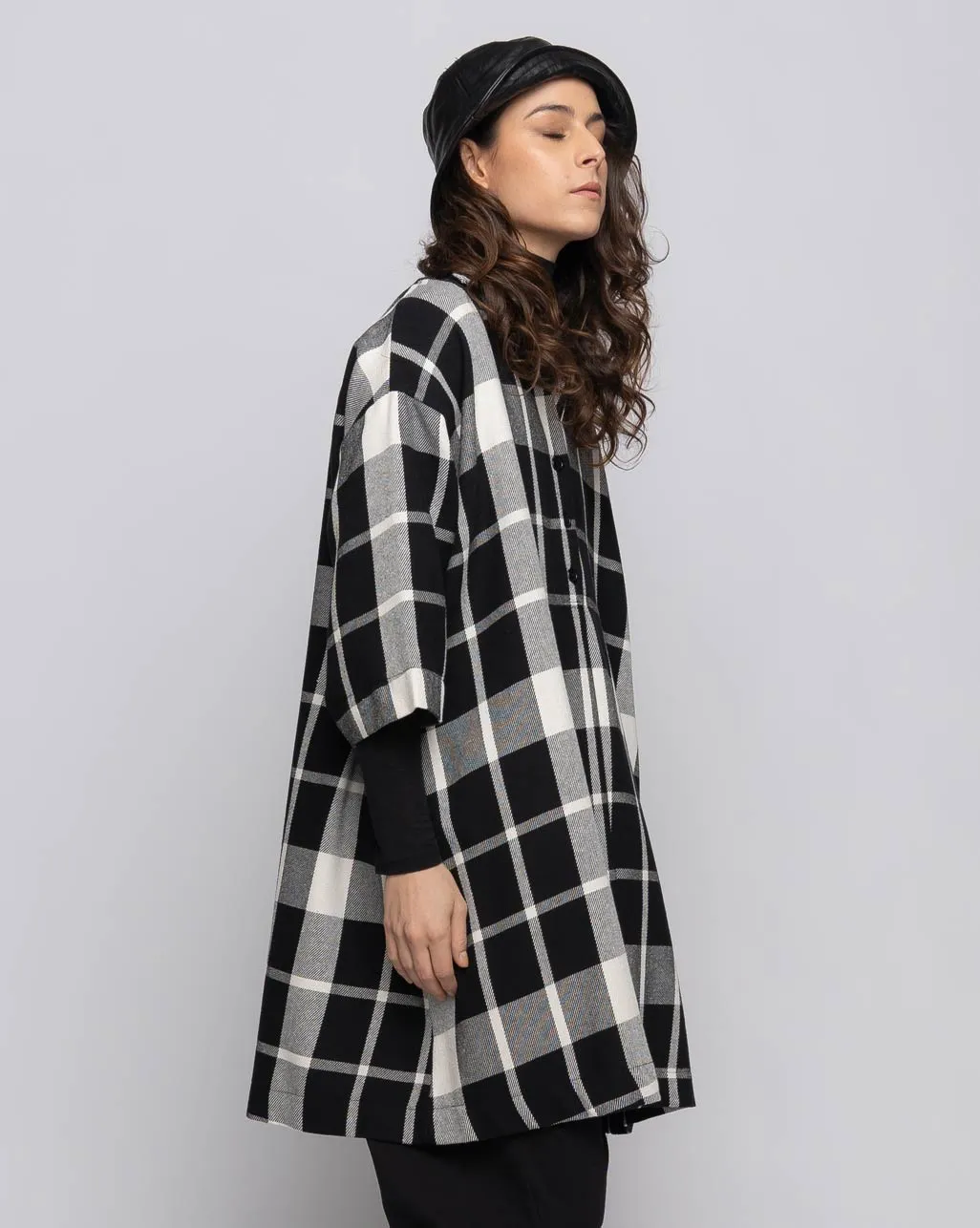 Plaid 3/4 Sleeve Button-Up Dress