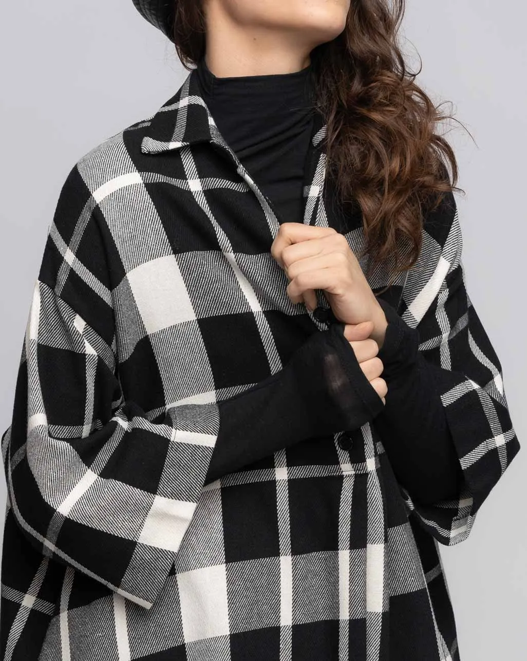 Plaid 3/4 Sleeve Button-Up Dress