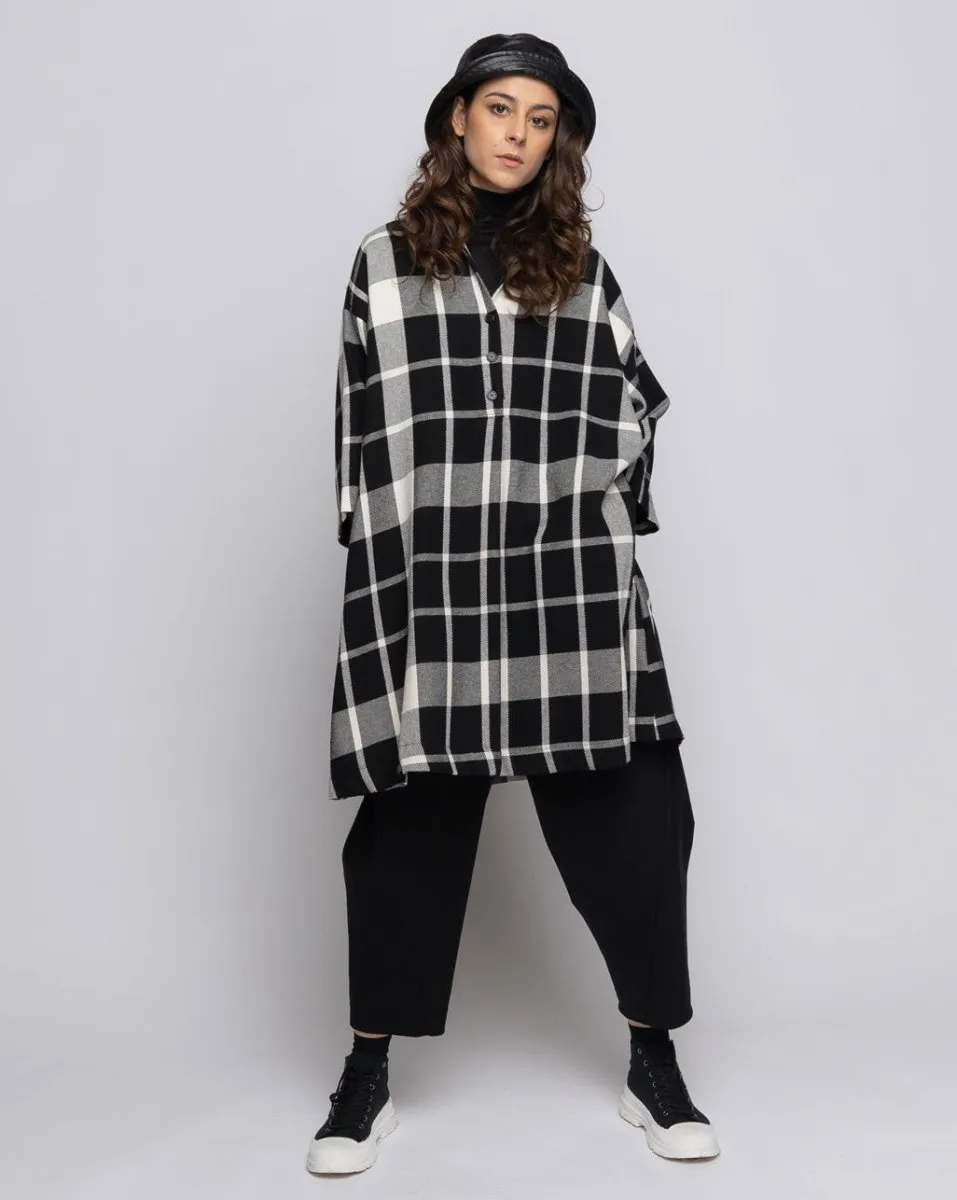 Plaid 3/4 Sleeve Button-Up Dress
