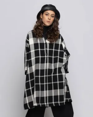 Plaid 3/4 Sleeve Button-Up Dress