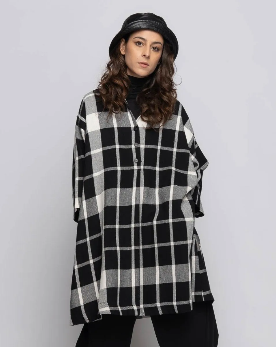 Plaid 3/4 Sleeve Button-Up Dress