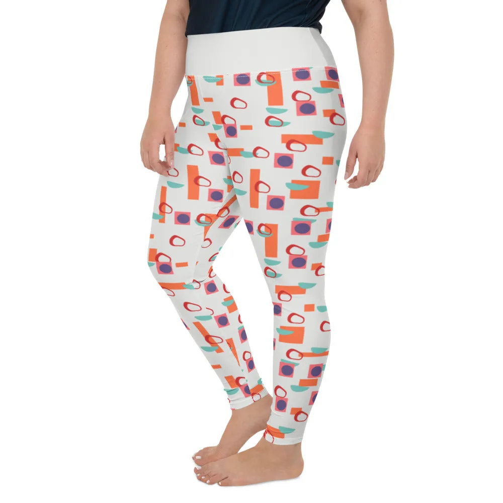 Plus Size Leggings, Geometric Style Orange