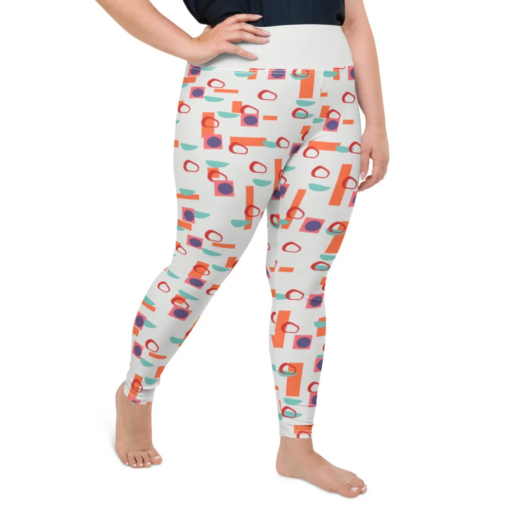 Plus Size Leggings, Geometric Style Orange
