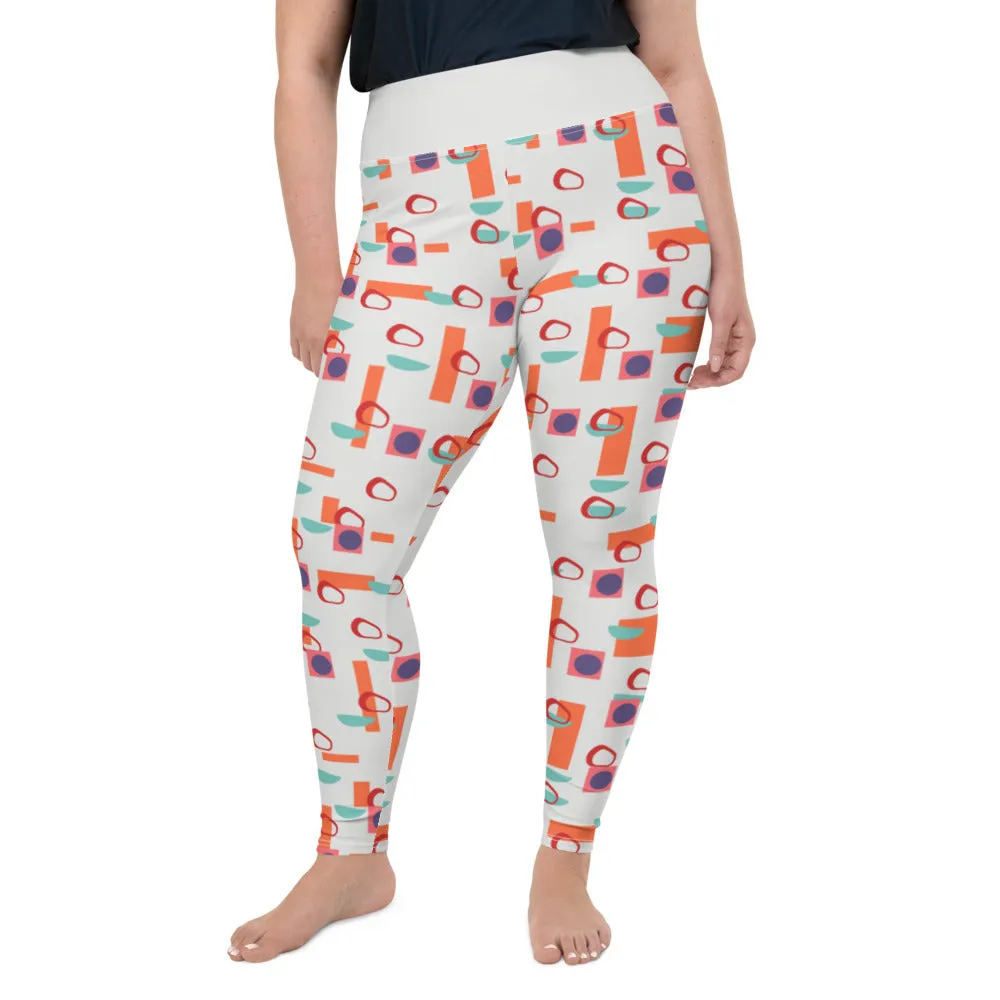 Plus Size Leggings, Geometric Style Orange
