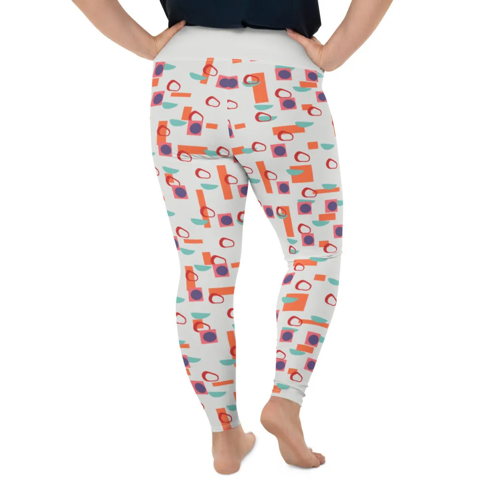 Plus Size Leggings, Geometric Style Orange