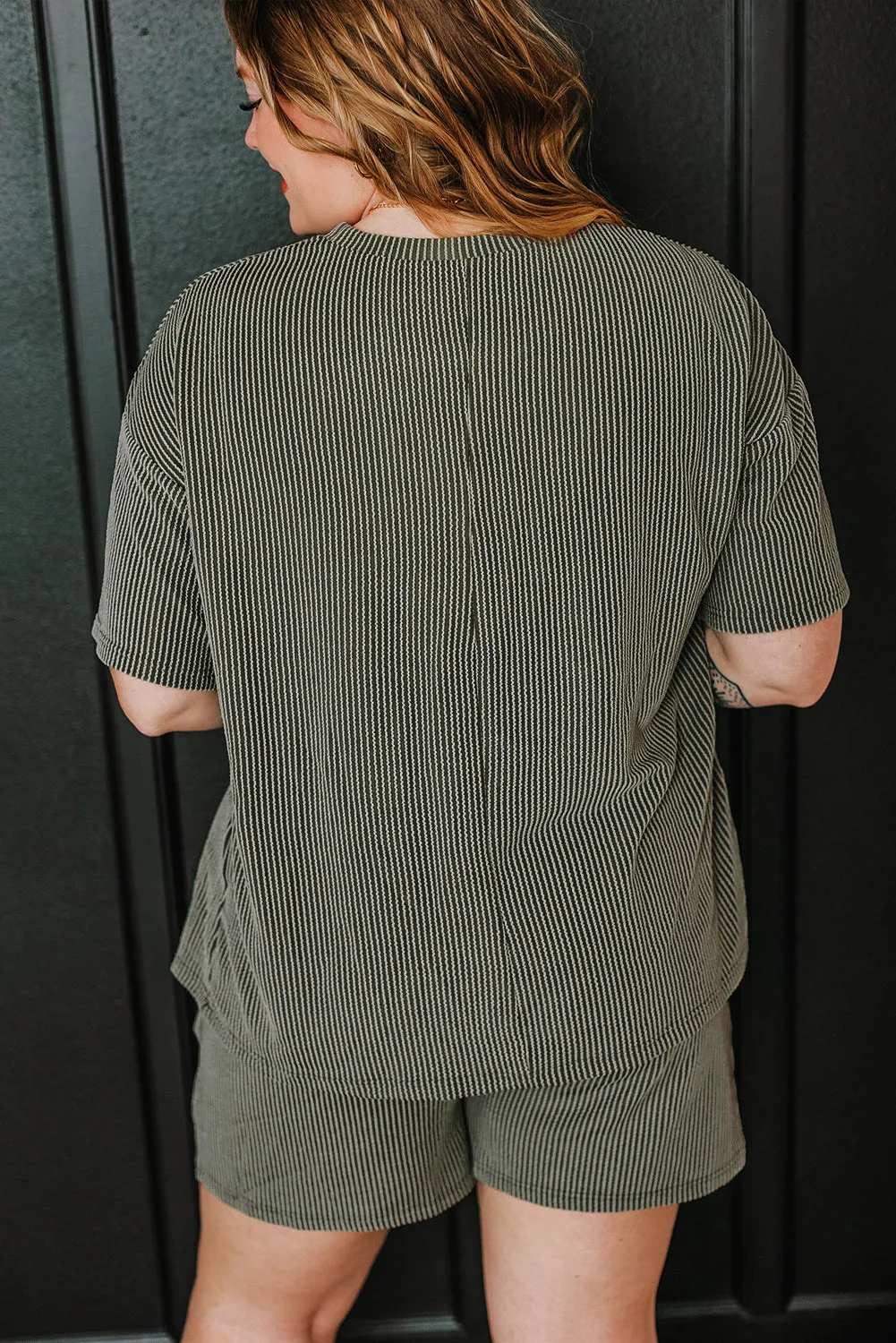 Plus Size Rib Knit Top and Shorts Set