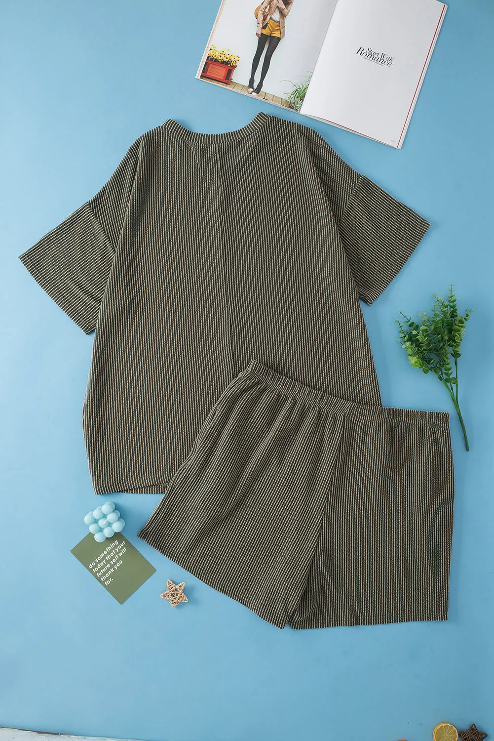 Plus Size Rib Knit Top and Shorts Set