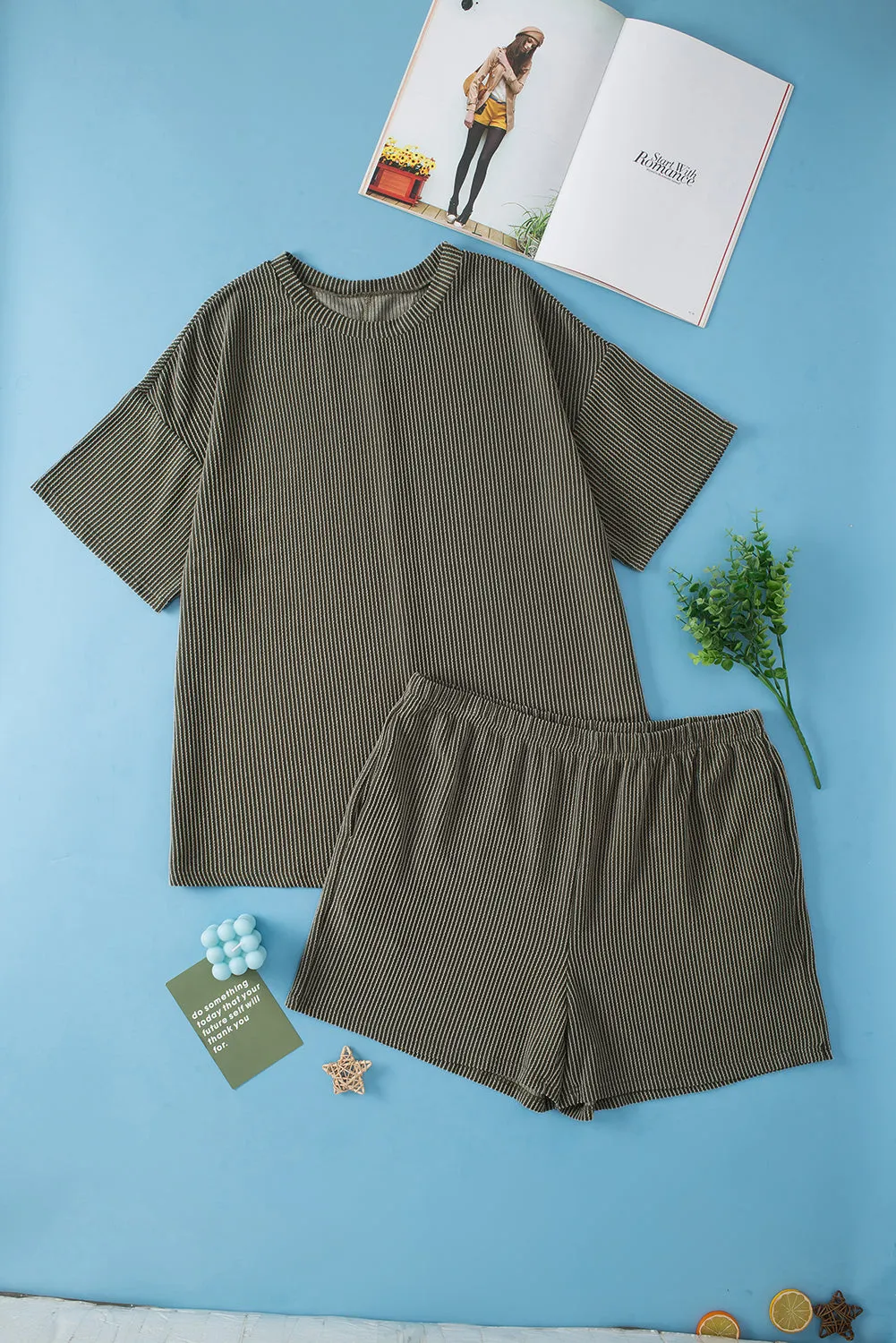 Plus Size Rib Knit Top and Shorts Set