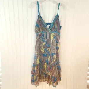 Poppy Garden sleeveless lightweight dress bright paisley colors accented w/ blue