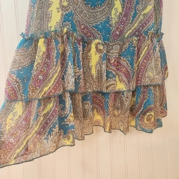 Poppy Garden sleeveless lightweight dress bright paisley colors accented w/ blue