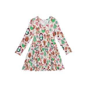 Posh Peanut- Cookie Medley - Long Sleeve Ruffled Twirl Dress