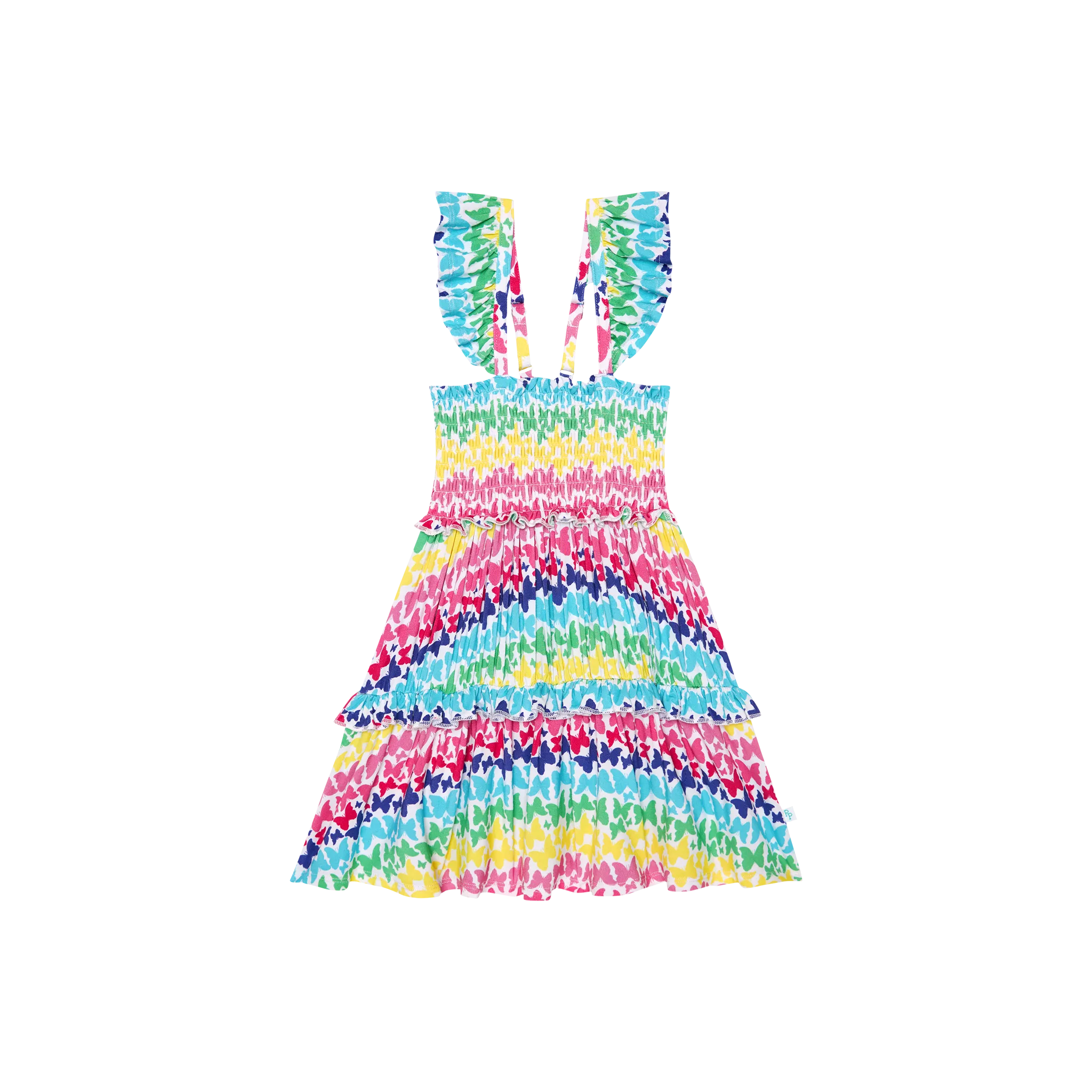 Posh Peanut- Rainbow Butterfly Smocked Flutter sleeve Babydoll Dress