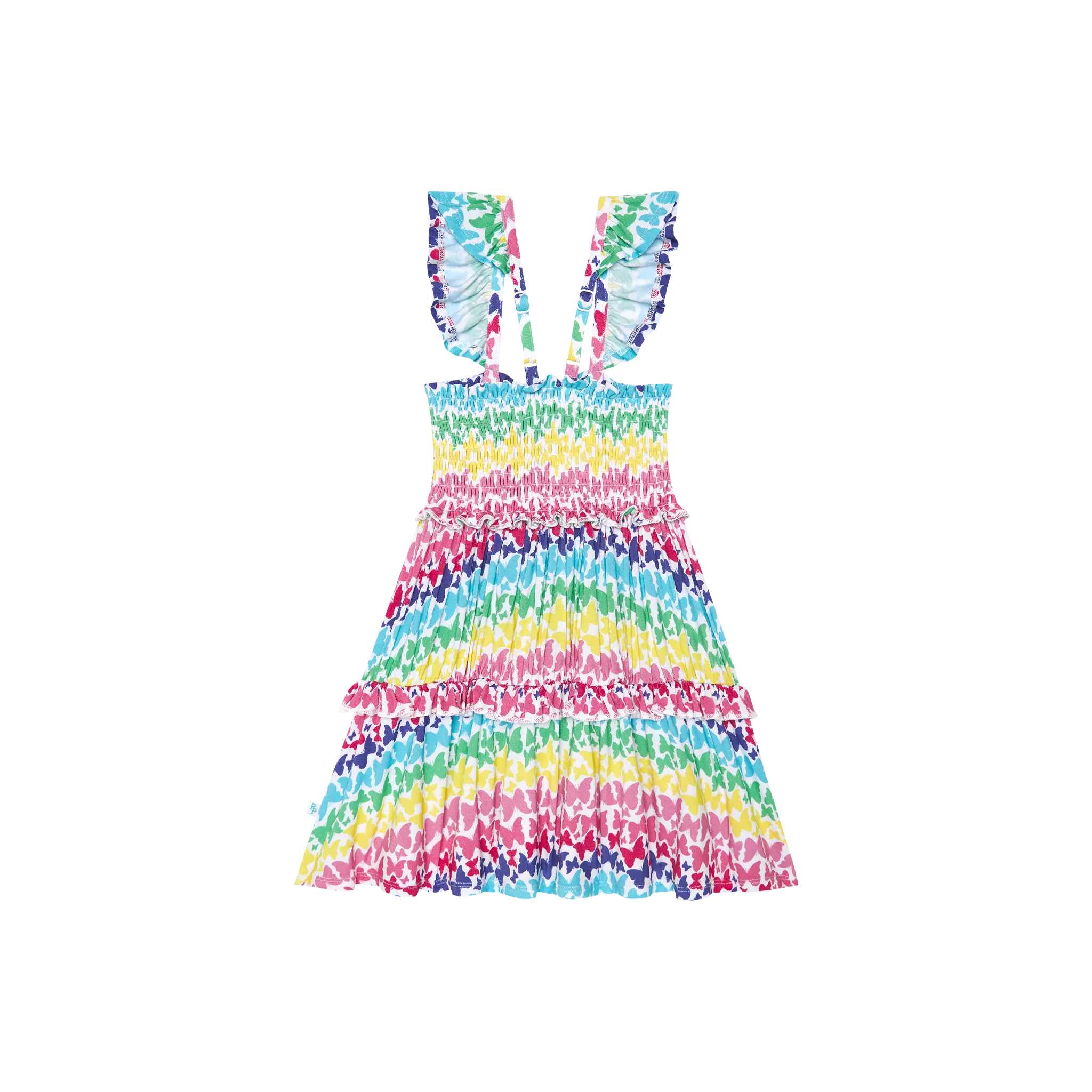 Posh Peanut- Rainbow Butterfly Smocked Flutter sleeve Babydoll Dress