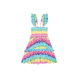 Posh Peanut- Rainbow Butterfly Smocked Flutter sleeve Babydoll Dress