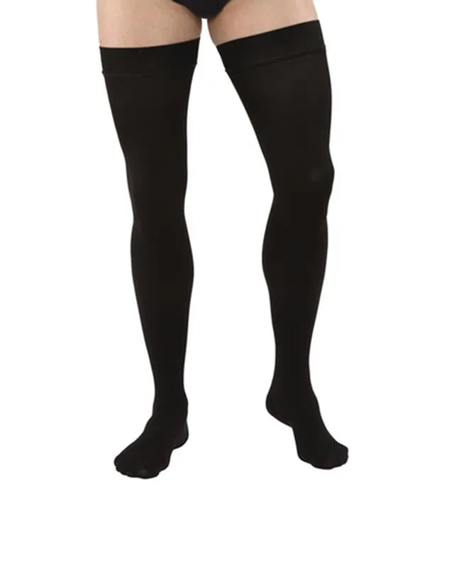 PR/1 JOBST MEDICAL LEG WEAR, MEN, RIBBED, THIGH HIGH W/SIL DOT BAND, 15-20MMHG, SM, BLACK, CLOSED TOE