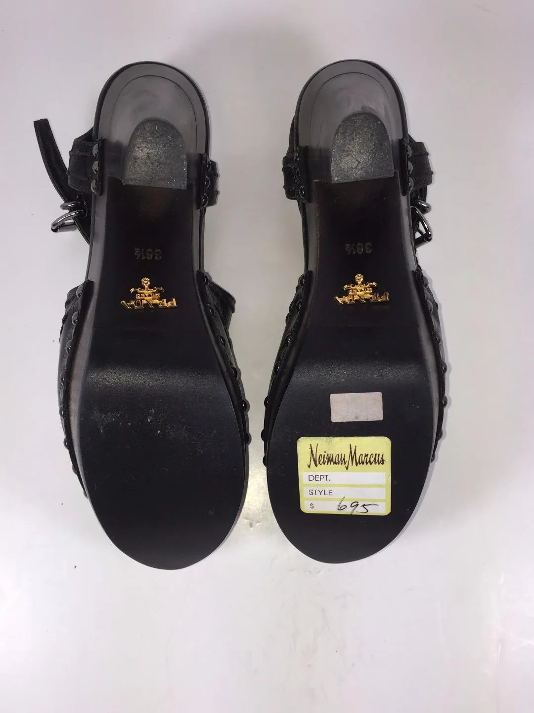 PRADA Wooden Platform Leather Open Toe Sandal Heels Size 6.5