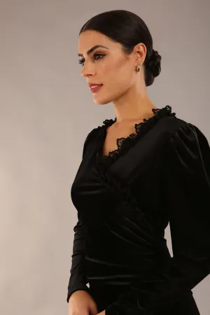 (PRE-ORDER) Nymphea Lace Crossover V-neck Wrap Velvet Dress