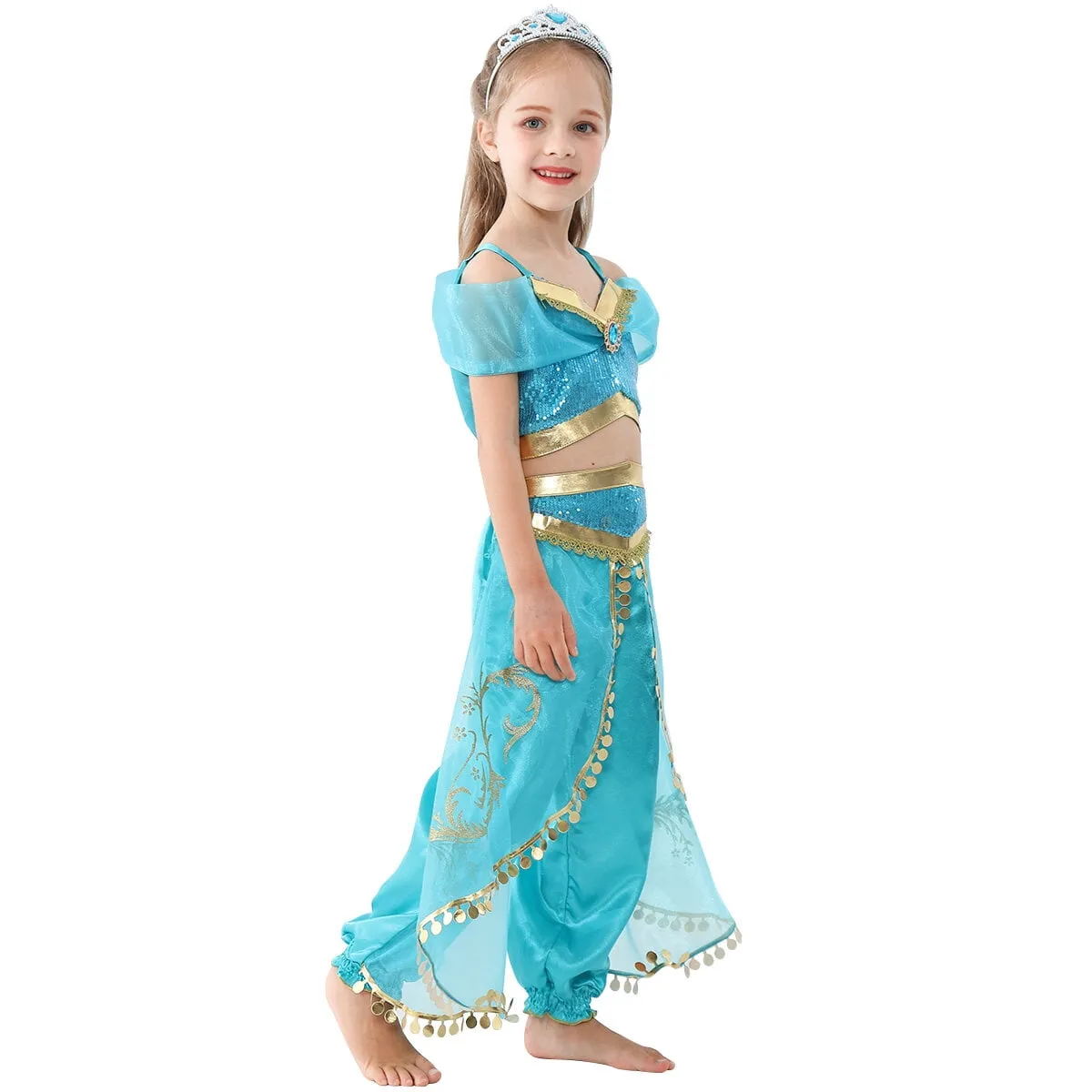 Princess Jasmine Dress Christmas Fancy-Dress Costume with Accessories for Child