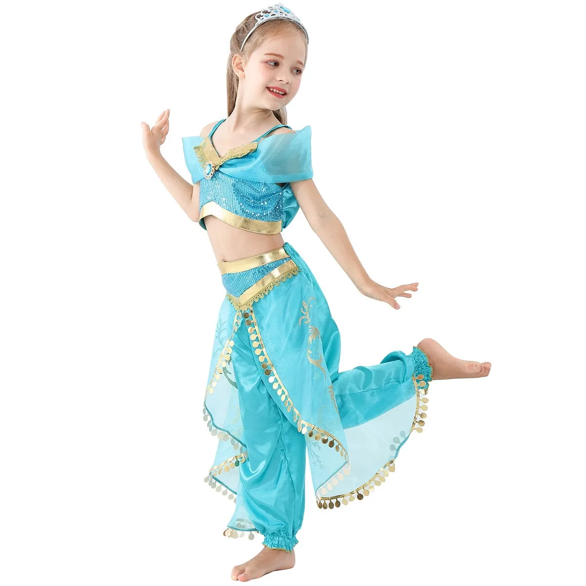 Princess Jasmine Dress Christmas Fancy-Dress Costume with Accessories for Child