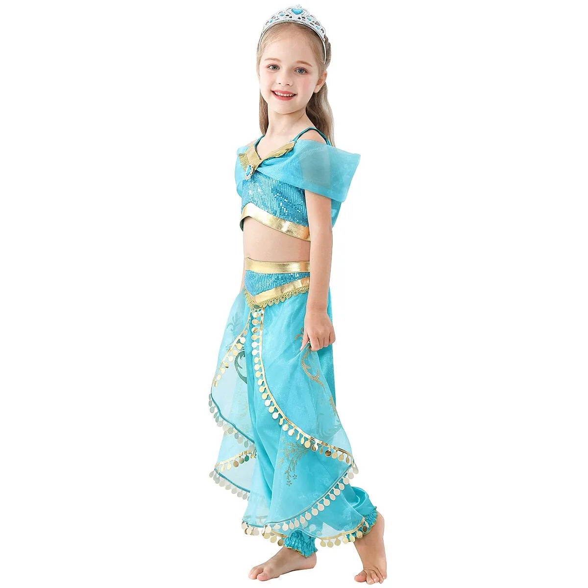 Princess Jasmine Dress Christmas Fancy-Dress Costume with Accessories for Child