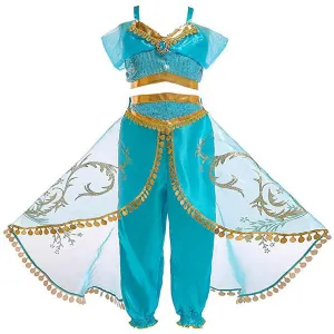 Princess Jasmine Dress Christmas Fancy-Dress Costume with Accessories for Child