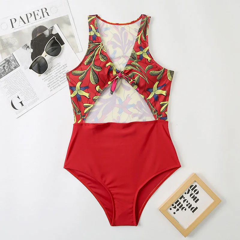 Print Cut Out One Piece Swimsuit