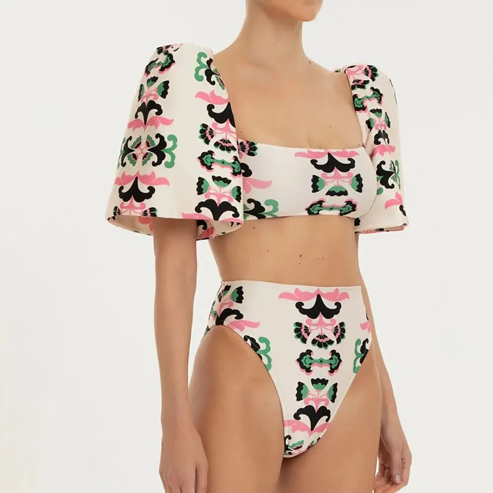 Print Flower Sleeve Fashion Retro Swim